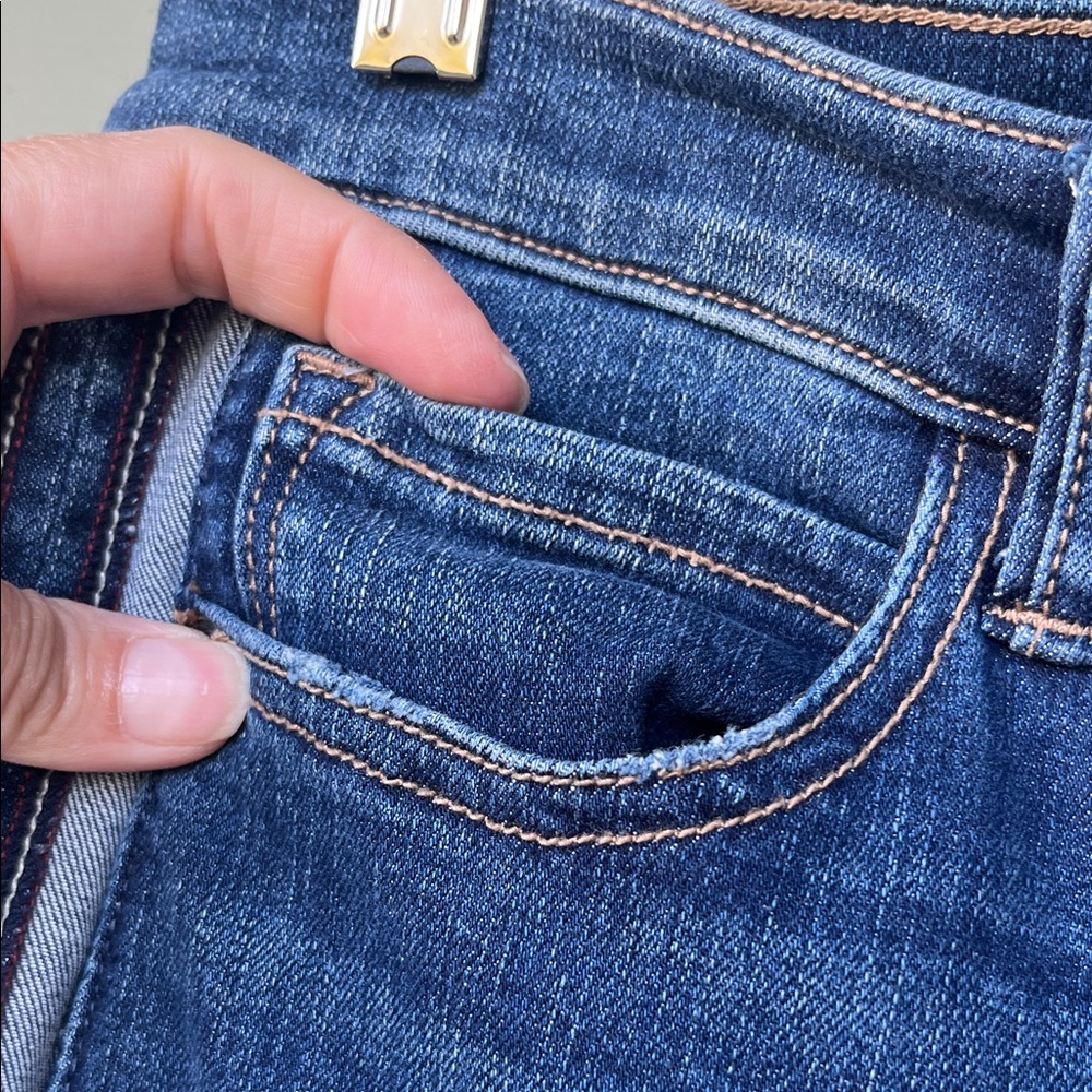 Like new Sneak Peek Indigo Straight Leg mid rise Jeans with Side Stripe - Picture 4 of 16